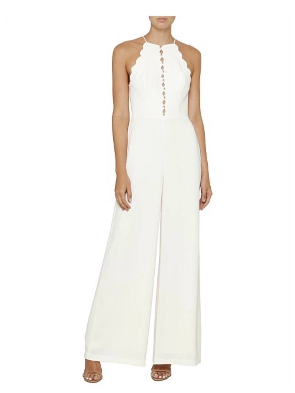 Zimmermann Scalloped Halter Wide-Leg Jumpsuit - White